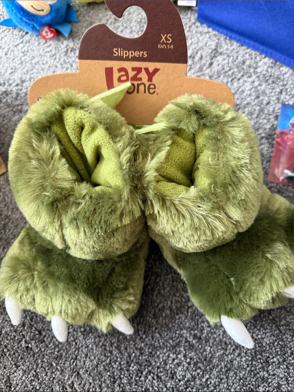 Lazy One Kids Plush Monster Slippers in Green